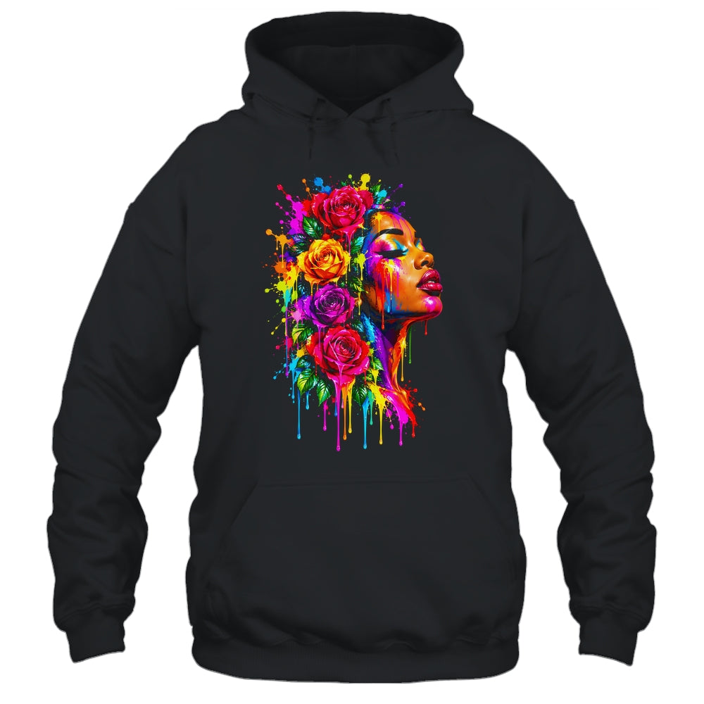 African Afro Woman Color Painted Face Floral Dripping Women Shirt & Tank Top | siriusteestore