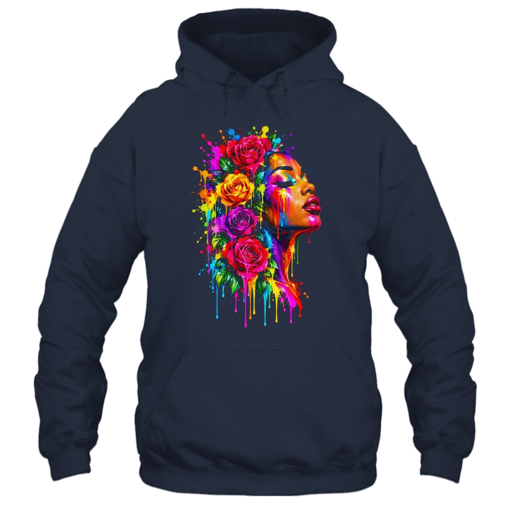 African Afro Woman Color Painted Face Floral Dripping Women Shirt & Tank Top | siriusteestore