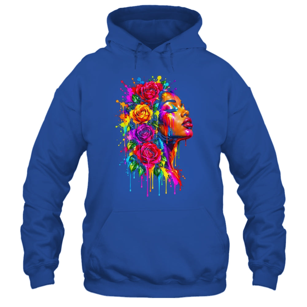 African Afro Woman Color Painted Face Floral Dripping Women Shirt & Tank Top | siriusteestore