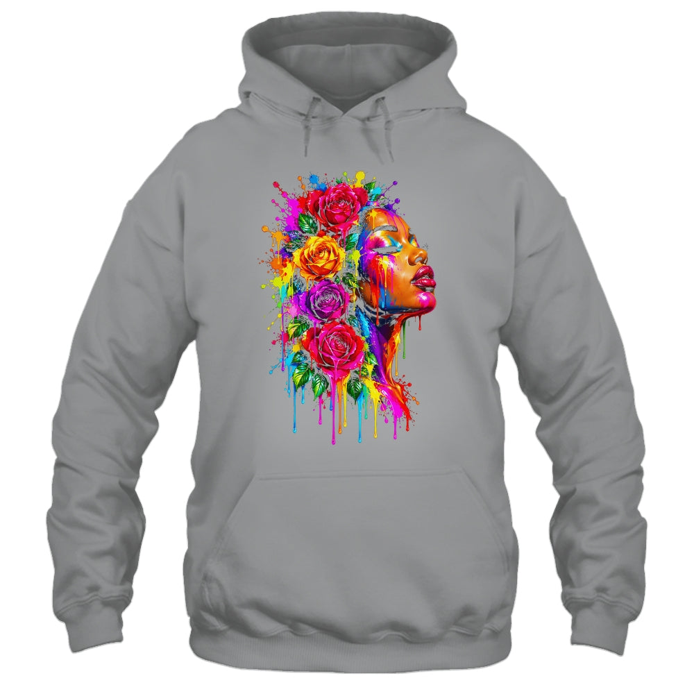 African Afro Woman Color Painted Face Floral Dripping Women Shirt & Tank Top | siriusteestore
