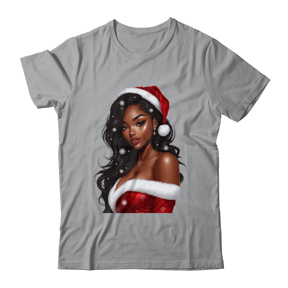 African American Afro Girl Melanin Santa Claus Christmas Shirt & Sweatshirt | siriusteestore