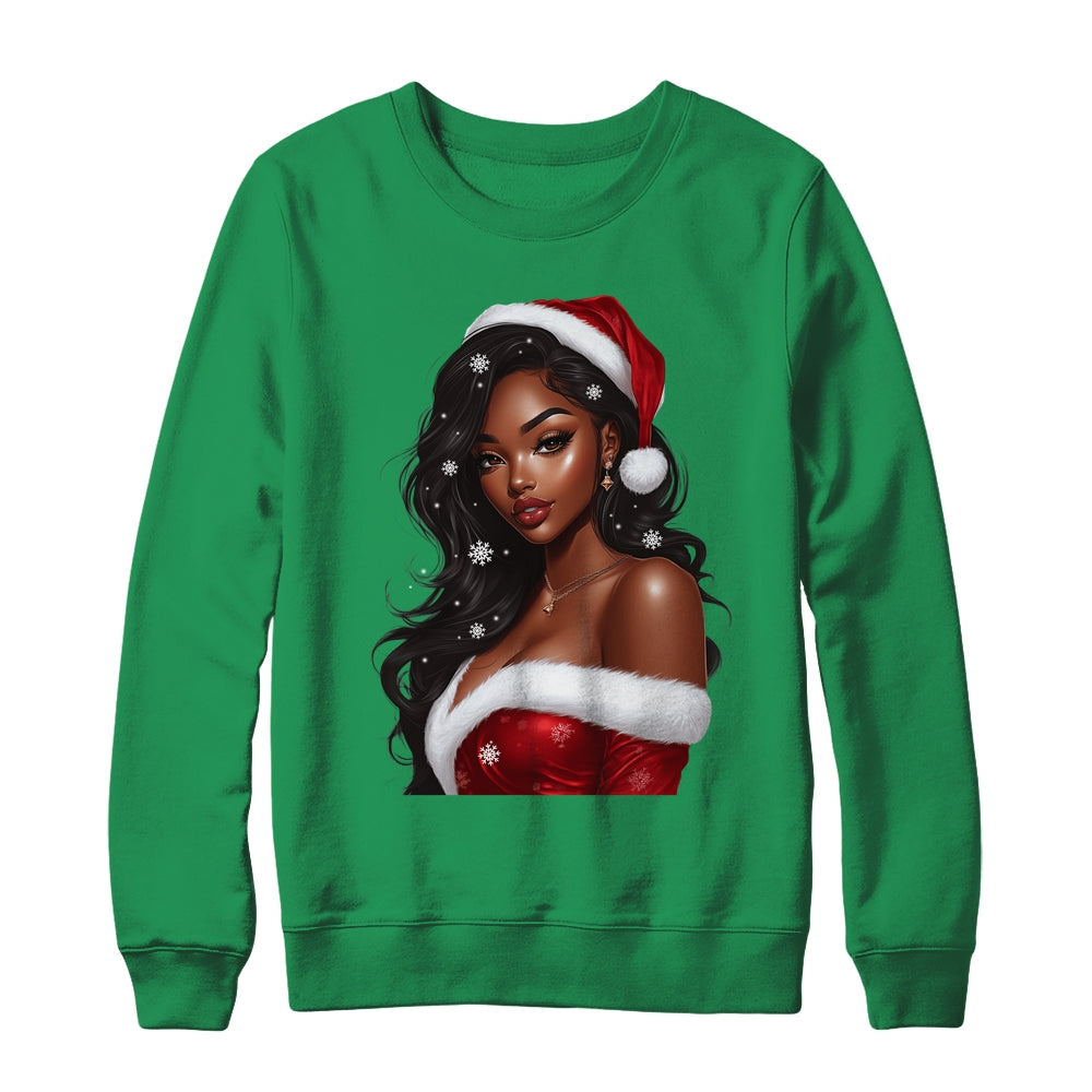 African American Afro Girl Melanin Santa Claus Christmas Shirt & Sweatshirt | siriusteestore