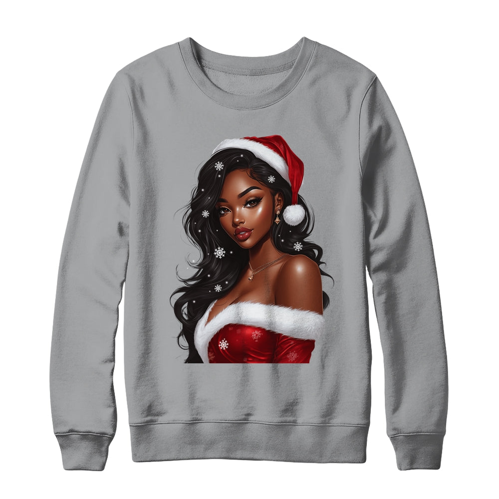 African American Afro Girl Melanin Santa Claus Christmas Shirt & Sweatshirt | siriusteestore