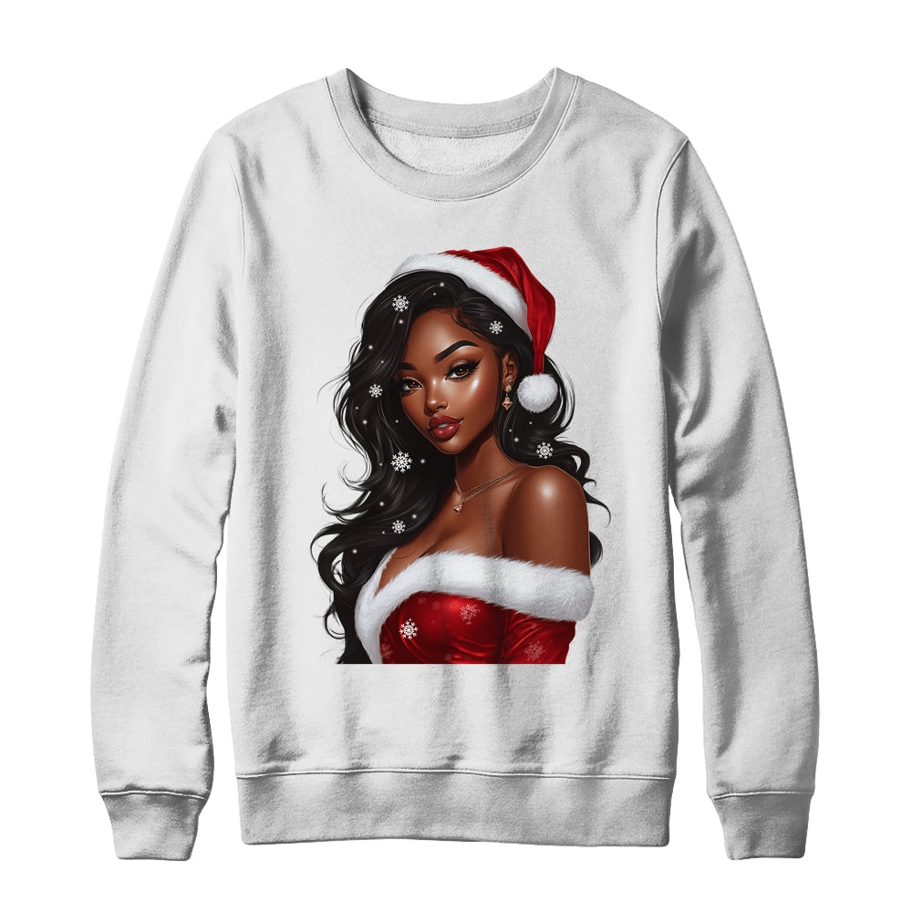 African American Afro Girl Melanin Santa Claus Christmas Shirt & Sweatshirt | siriusteestore