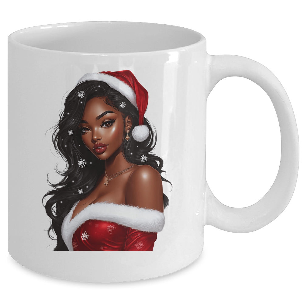 African American Afro Girl Melanin Santa Claus Christmas Mug | siriusteestore