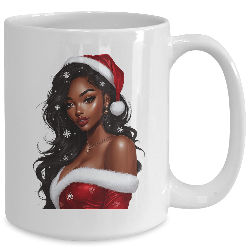 African American Afro Girl Melanin Santa Claus Christmas Mug | siriusteestore