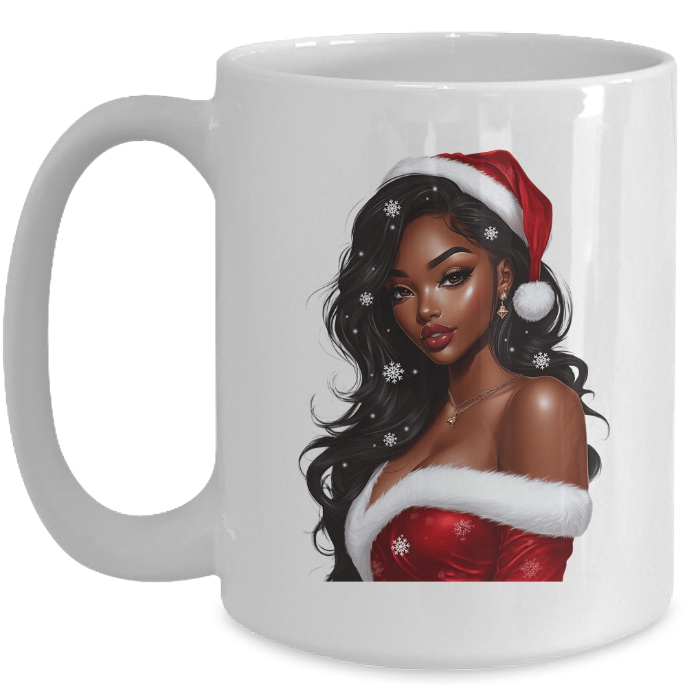 African American Afro Girl Melanin Santa Claus Christmas Mug | siriusteestore