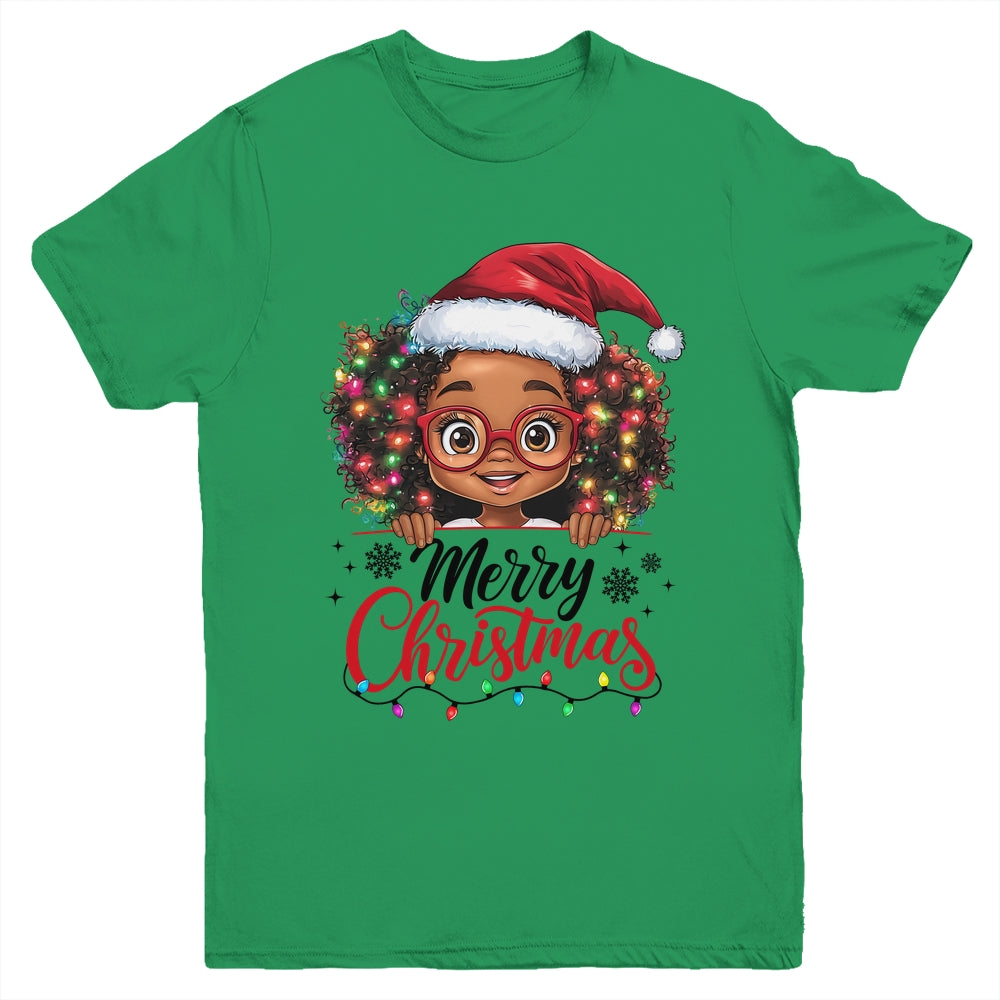 African American Merry Christmas African Black Afro Girls Youth Shirt | siriusteestore