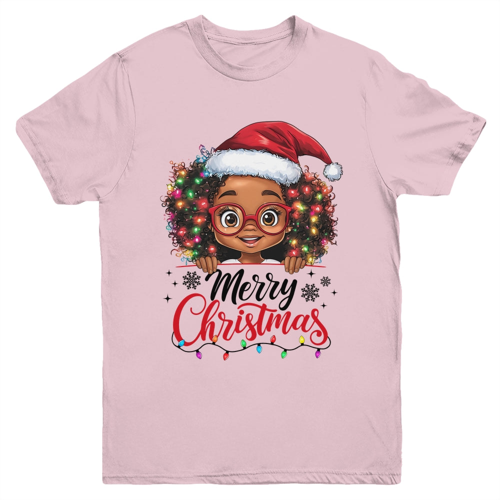African American Merry Christmas African Black Afro Girls Youth Shirt | siriusteestore