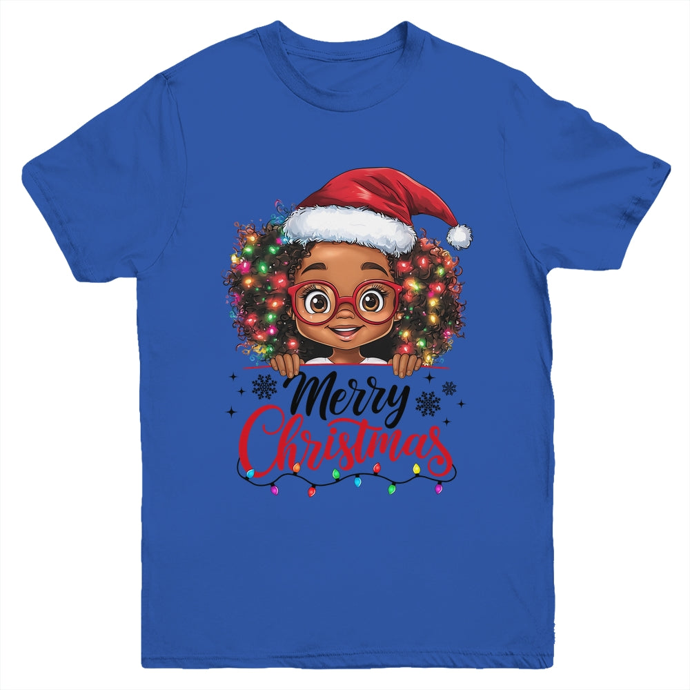 African American Merry Christmas African Black Afro Girls Youth Shirt | siriusteestore