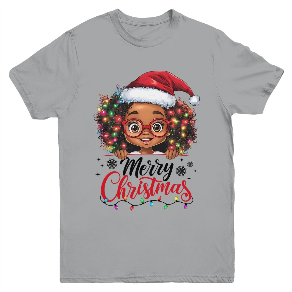 African American Merry Christmas African Black Afro Girls Youth Shirt | siriusteestore