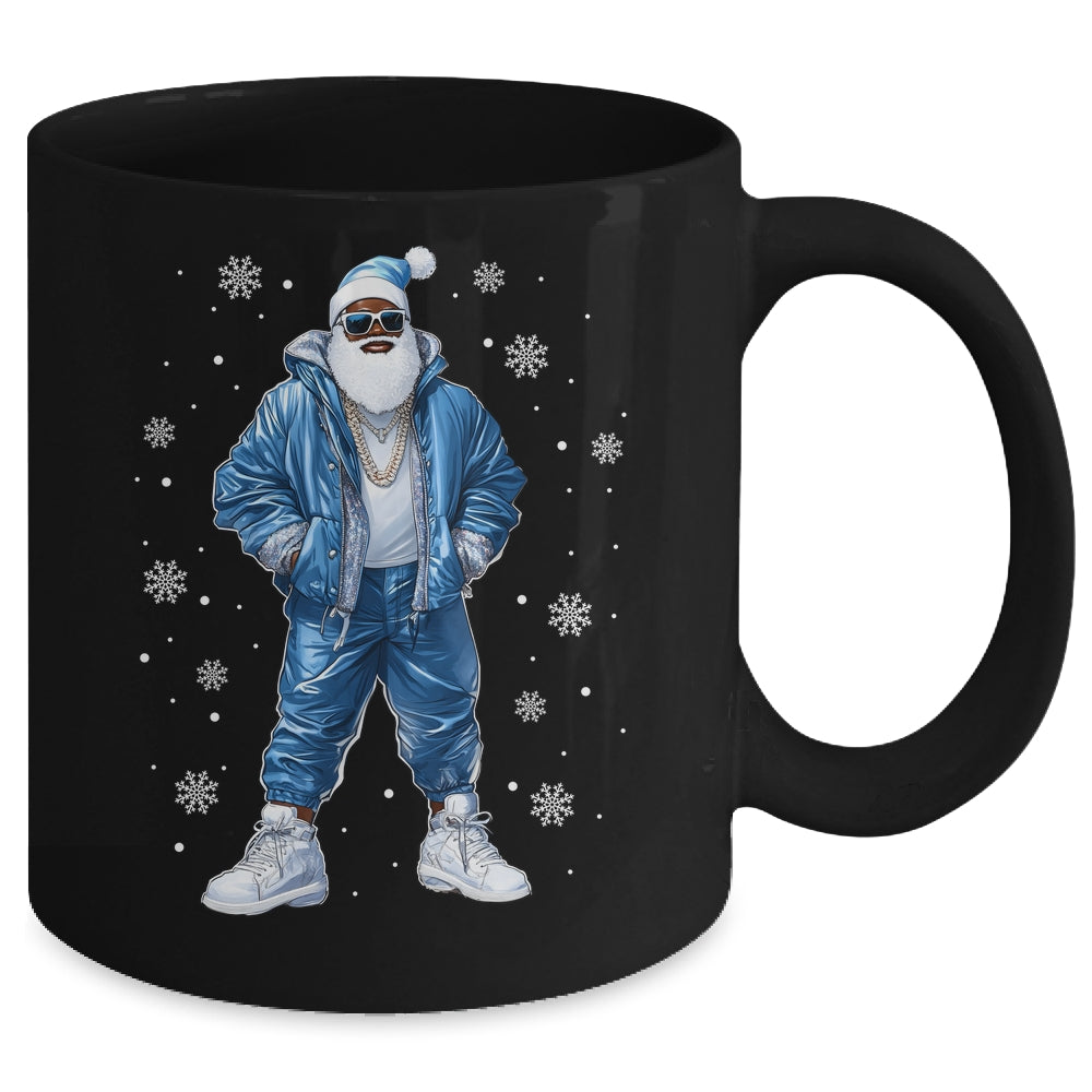 African American Santa Christmas Blue Cool Black X-Mas Mug | siriusteestore