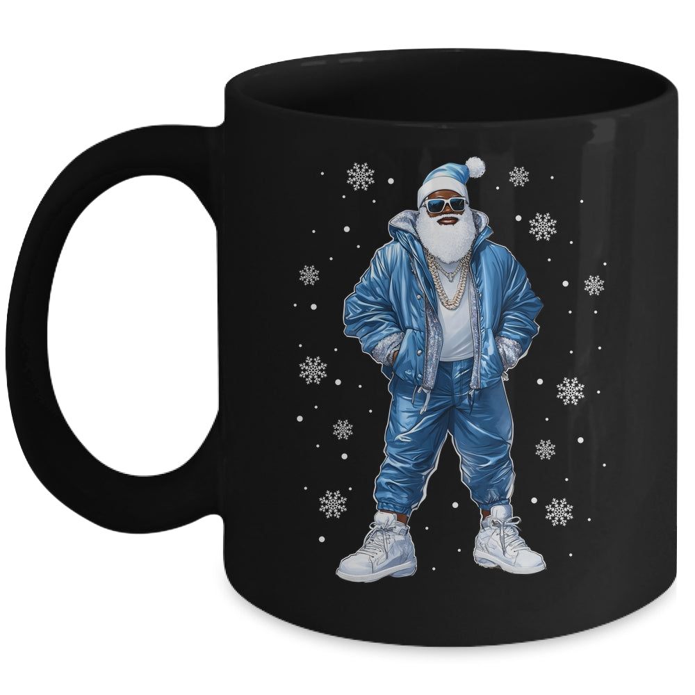African American Santa Christmas Blue Cool Black X-Mas Mug | siriusteestore