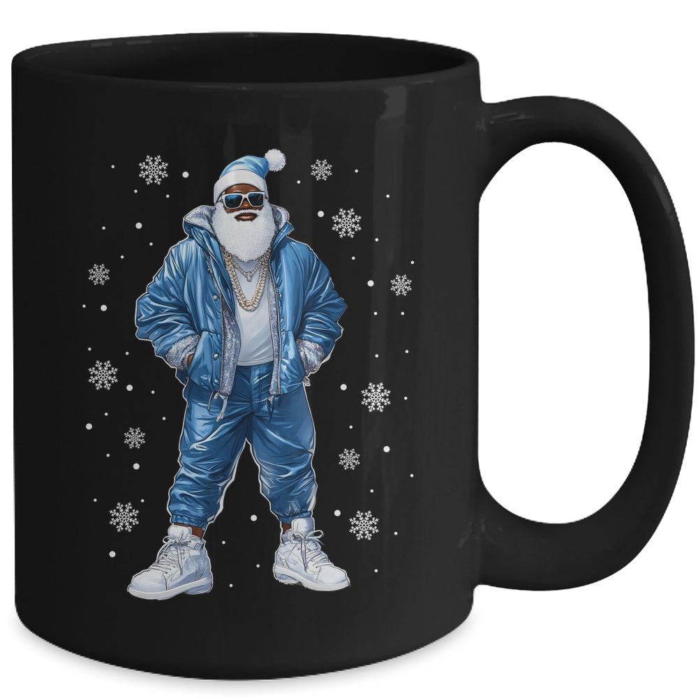 African American Santa Christmas Blue Cool Black X-Mas Mug | siriusteestore