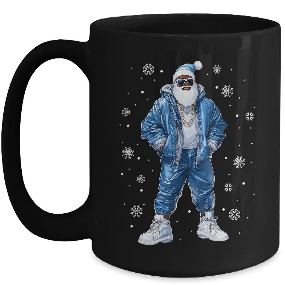 African American Santa Christmas Blue Cool Black X-Mas Mug | siriusteestore