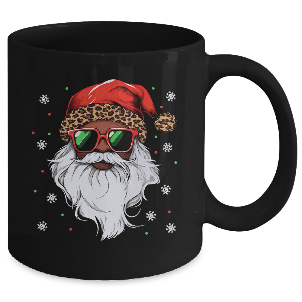 African American Santa Claus Black Christmas Leopard Xmas Mug | siriusteestore