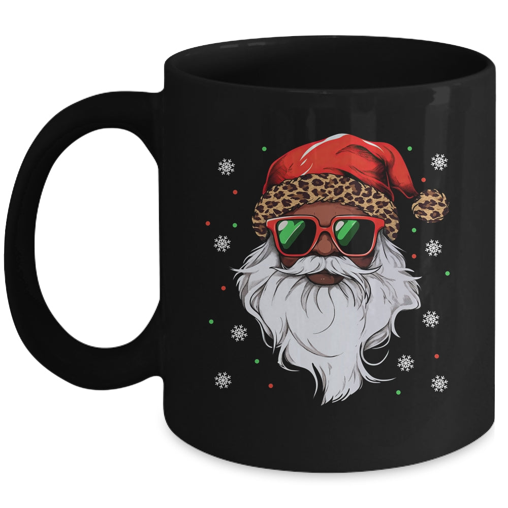 African American Santa Claus Black Christmas Leopard Xmas Mug | siriusteestore
