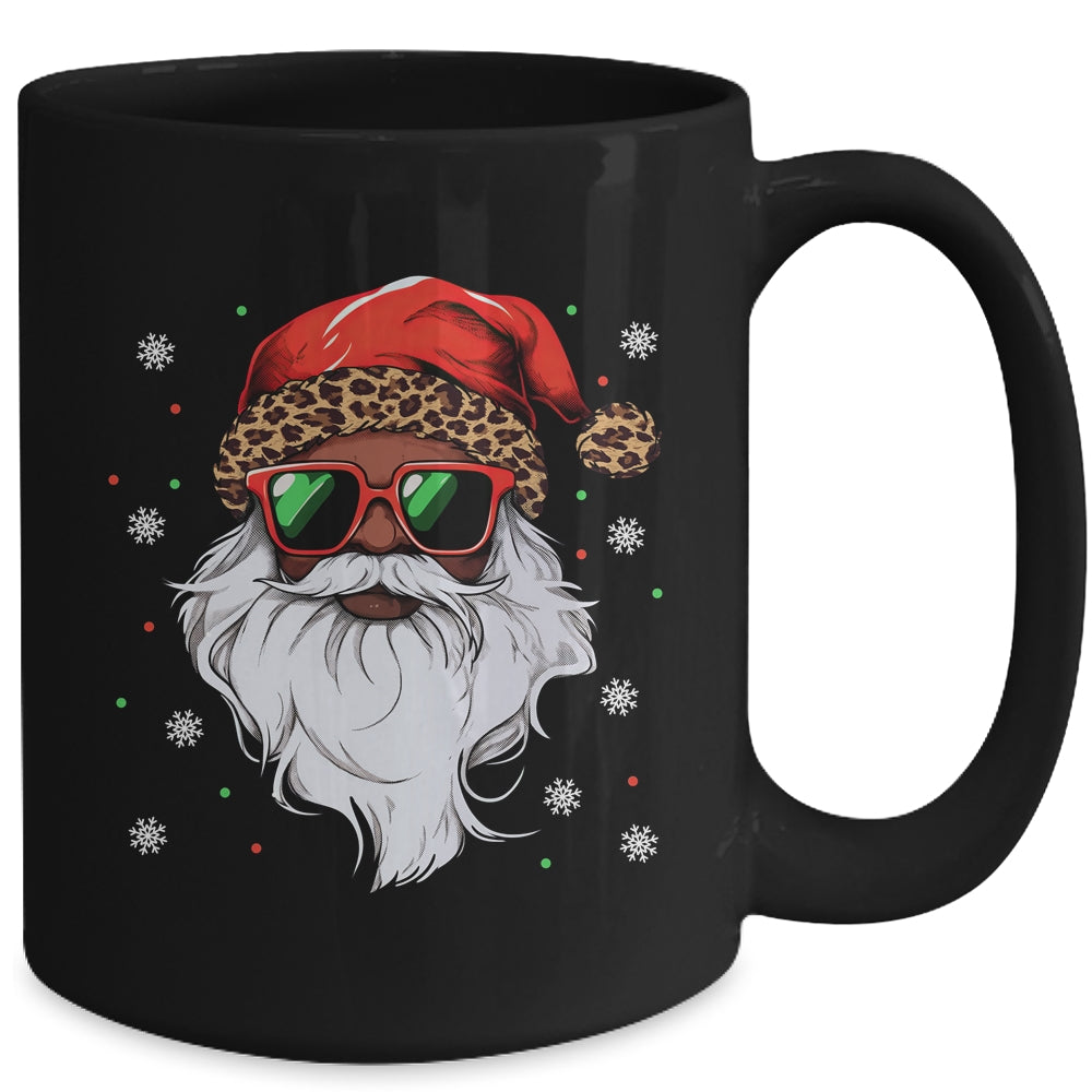 African American Santa Claus Black Christmas Leopard Xmas Mug | siriusteestore