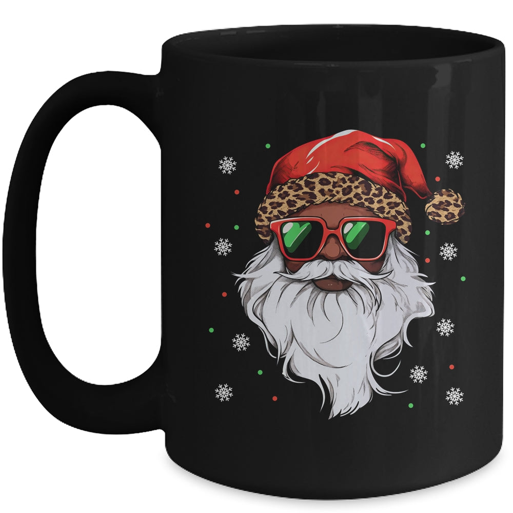 African American Santa Claus Black Christmas Leopard Xmas Mug | siriusteestore
