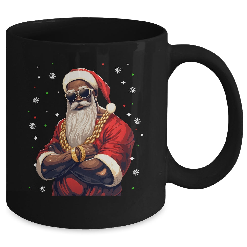 African American Santa Claus Family Christmas Black Mug | siriusteestore