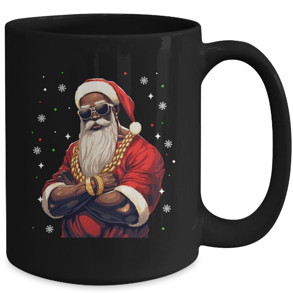 African American Santa Claus Family Christmas Black Mug | siriusteestore
