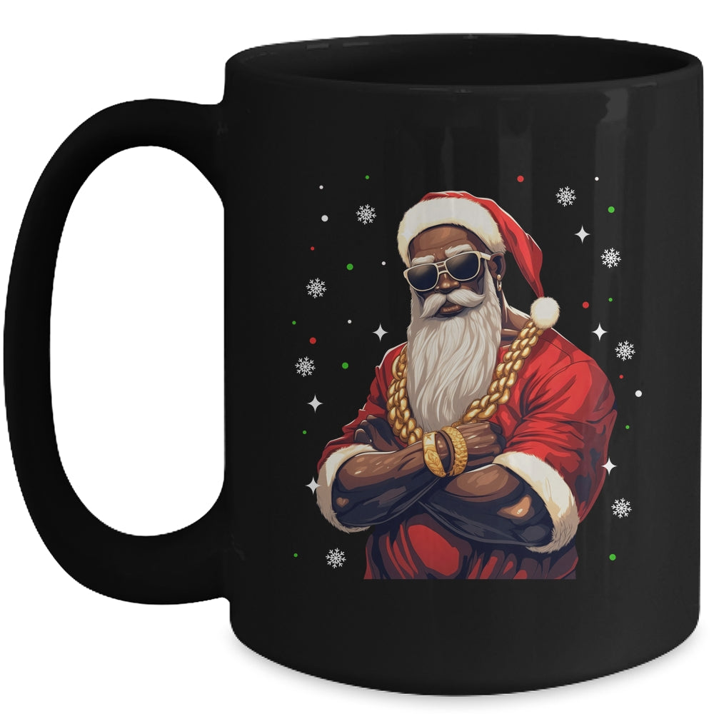 African American Santa Claus Family Christmas Black Mug | siriusteestore