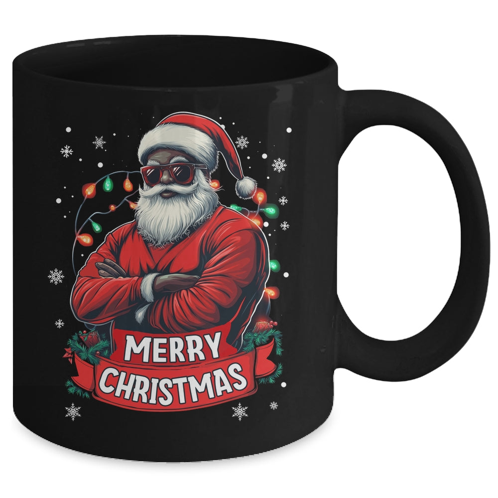 African American Santa Merry Christmas Retro Black X-mas Mug | siriusteestore