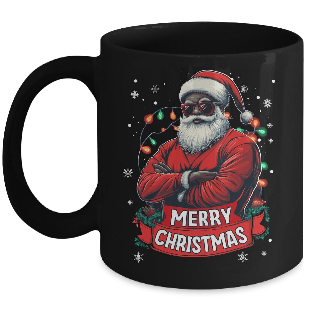 African American Santa Merry Christmas Retro Black X-mas Mug | siriusteestore