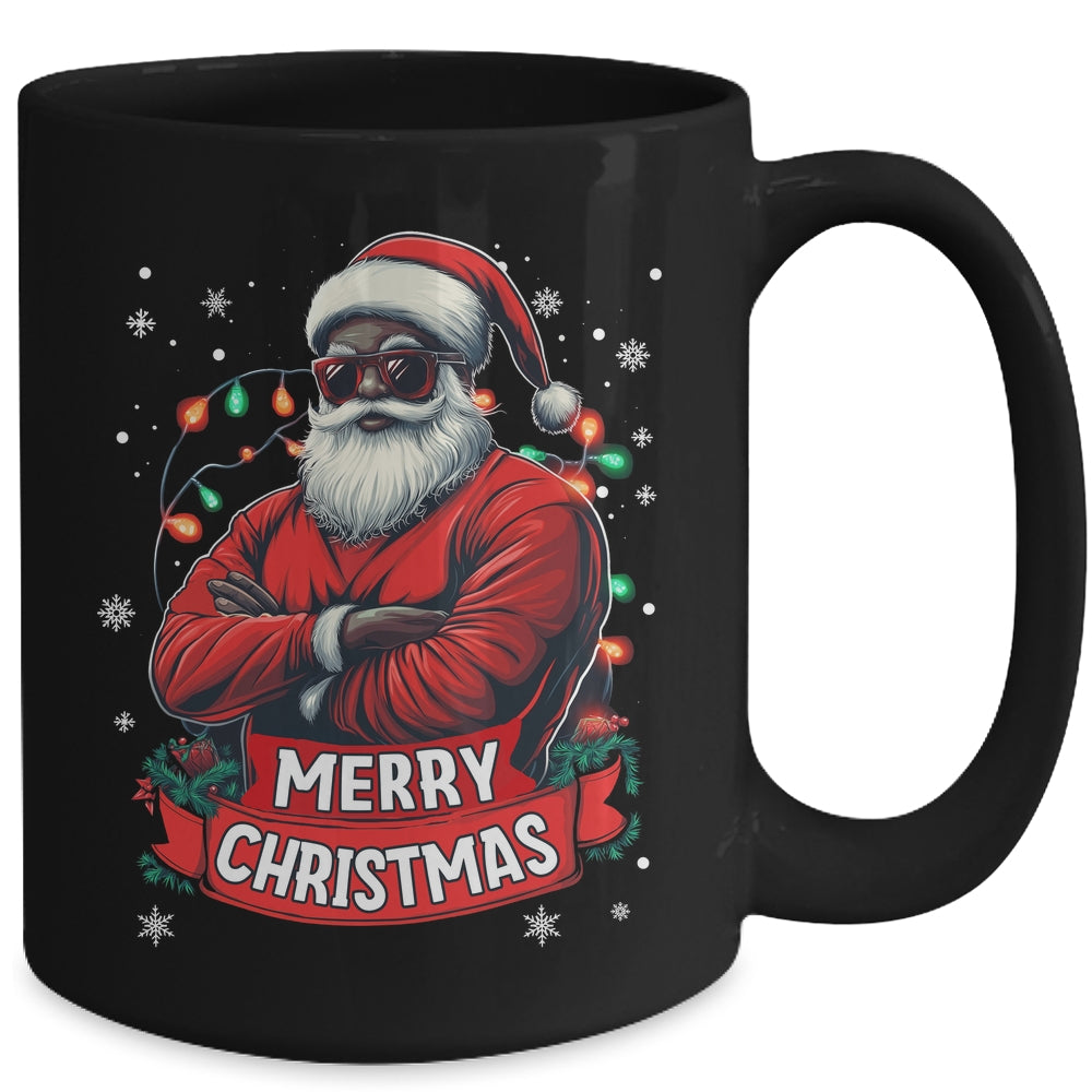 African American Santa Merry Christmas Retro Black X-mas Mug | siriusteestore