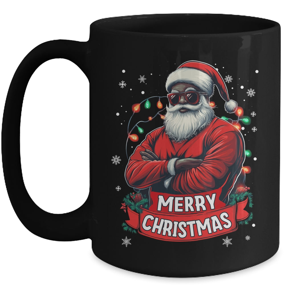 African American Santa Merry Christmas Retro Black X-mas Mug | siriusteestore
