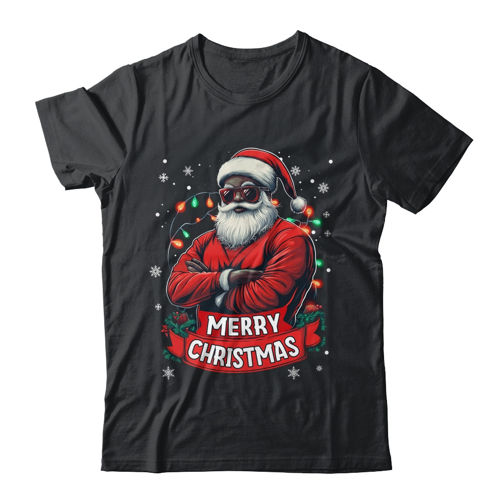 African American Santa Merry Christmas Retro Black X-mas Shirt & Sweatshirt | siriusteestore