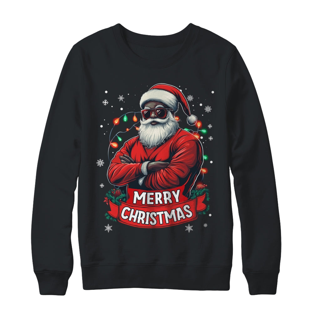 African American Santa Merry Christmas Retro Black X-mas Shirt & Sweatshirt | siriusteestore