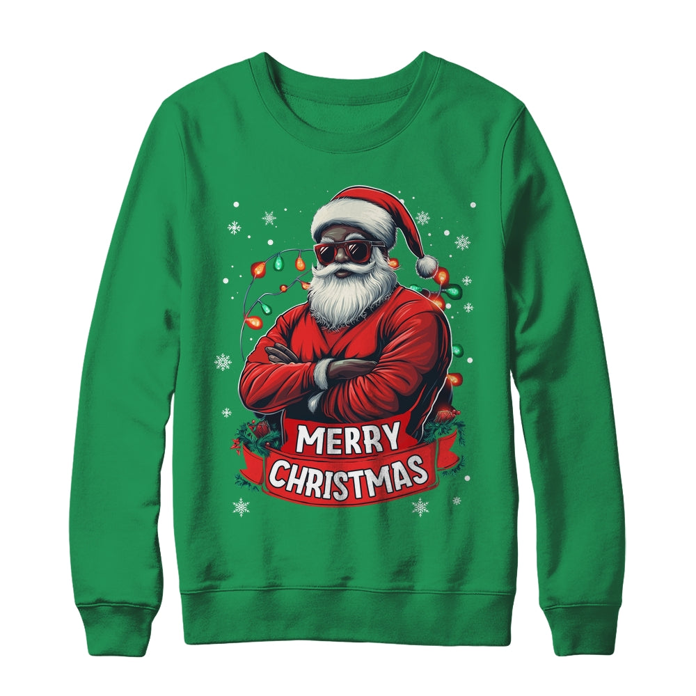 African American Santa Merry Christmas Retro Black X-mas Shirt & Sweatshirt | siriusteestore