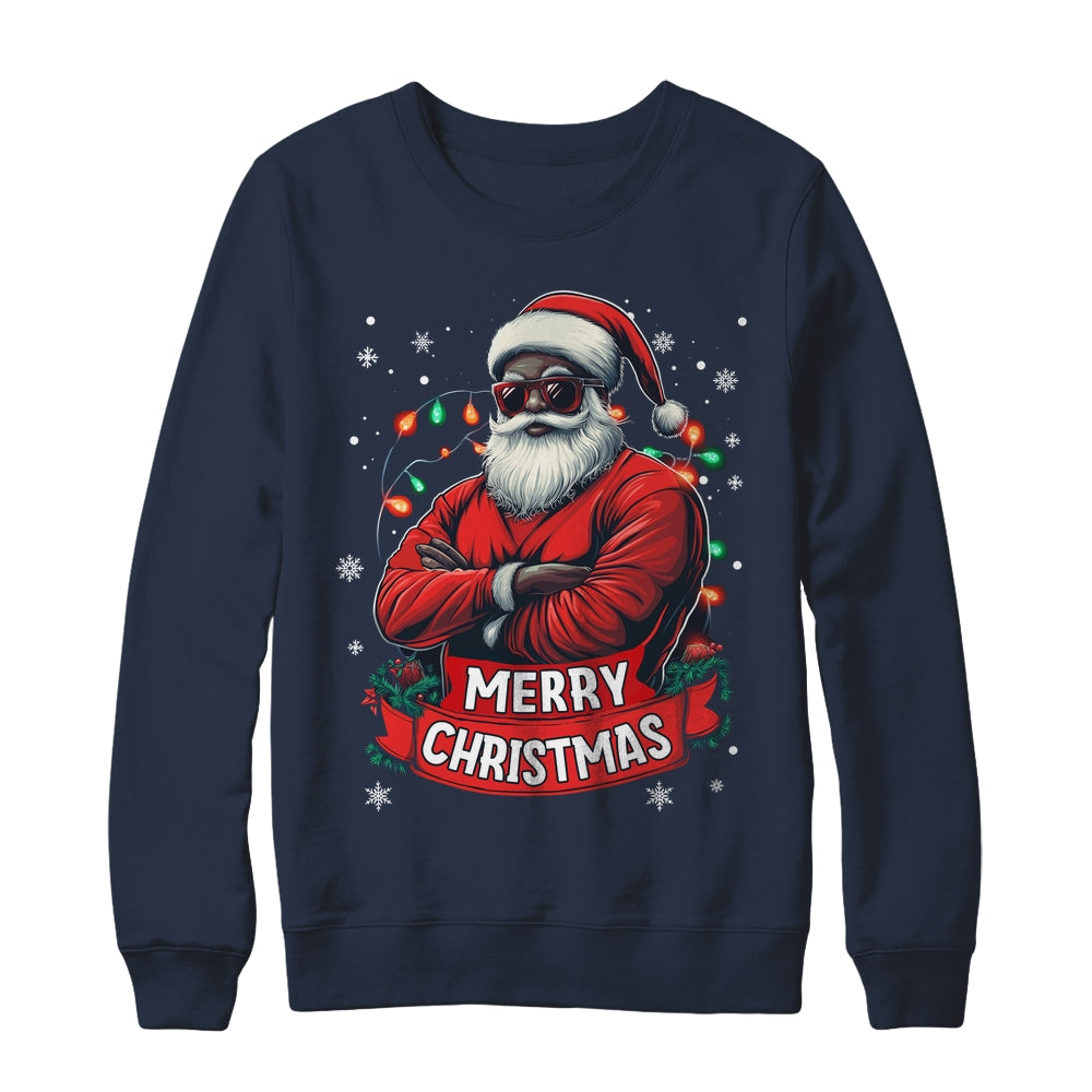 African American Santa Merry Christmas Retro Black X-mas Shirt & Sweatshirt | siriusteestore