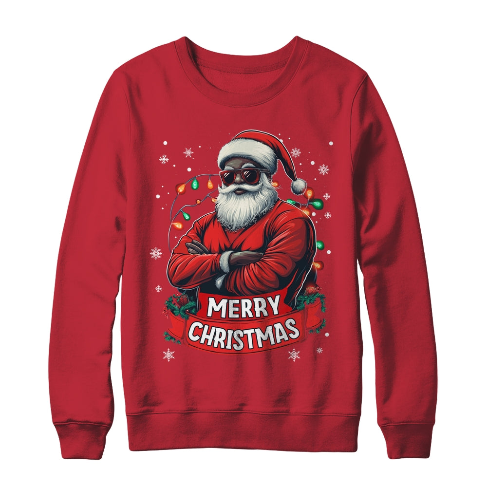African American Santa Merry Christmas Retro Black X-mas Shirt & Sweatshirt | siriusteestore