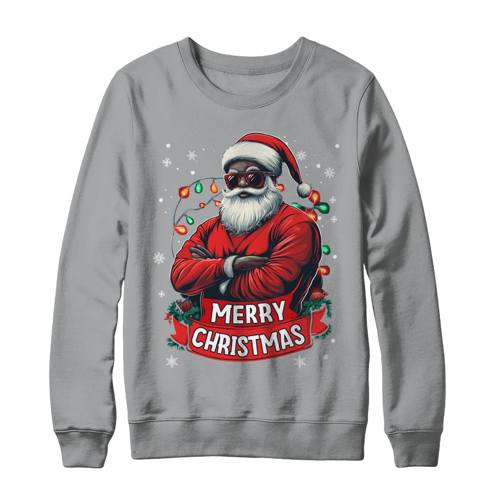 African American Santa Merry Christmas Retro Black X-mas Shirt & Sweatshirt | siriusteestore