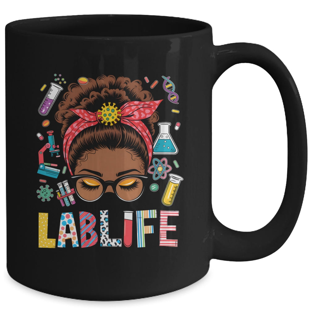 Afro Messy Bun Laboratory Life Lab Week 2025 Lab Technician Mug | siriusteestore