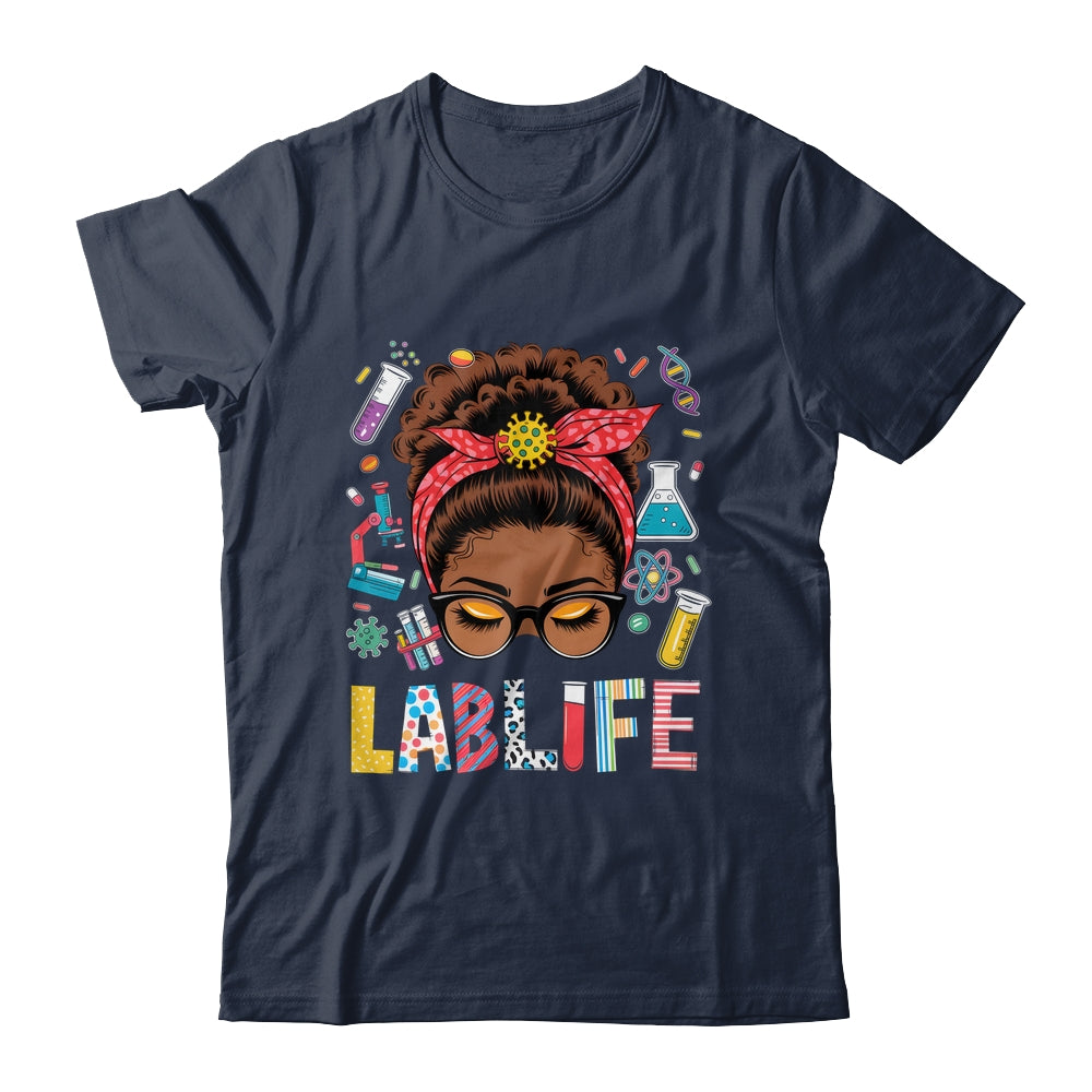 Afro Messy Bun Laboratory Life Lab Week 2025 Lab Technician Shirt & Hoodie | siriusteestore