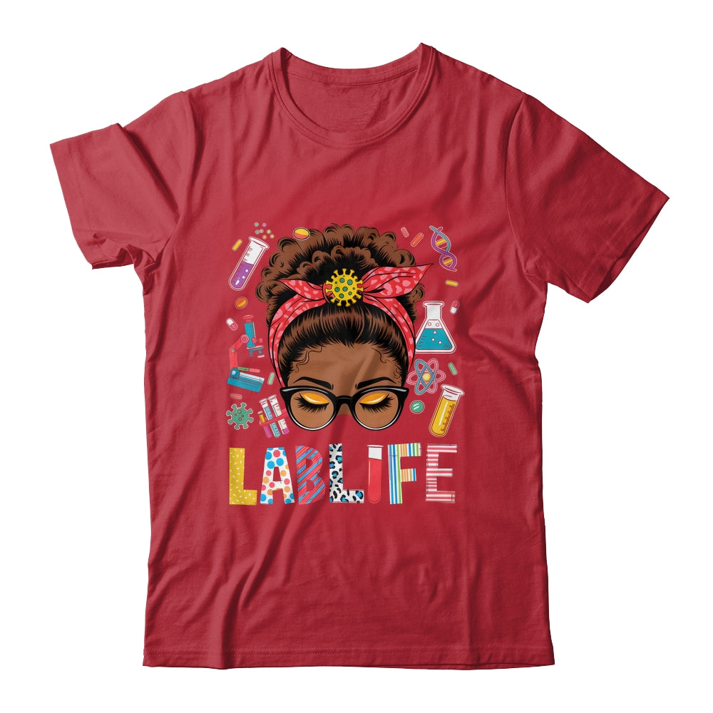 Afro Messy Bun Laboratory Life Lab Week 2025 Lab Technician Shirt & Hoodie | siriusteestore