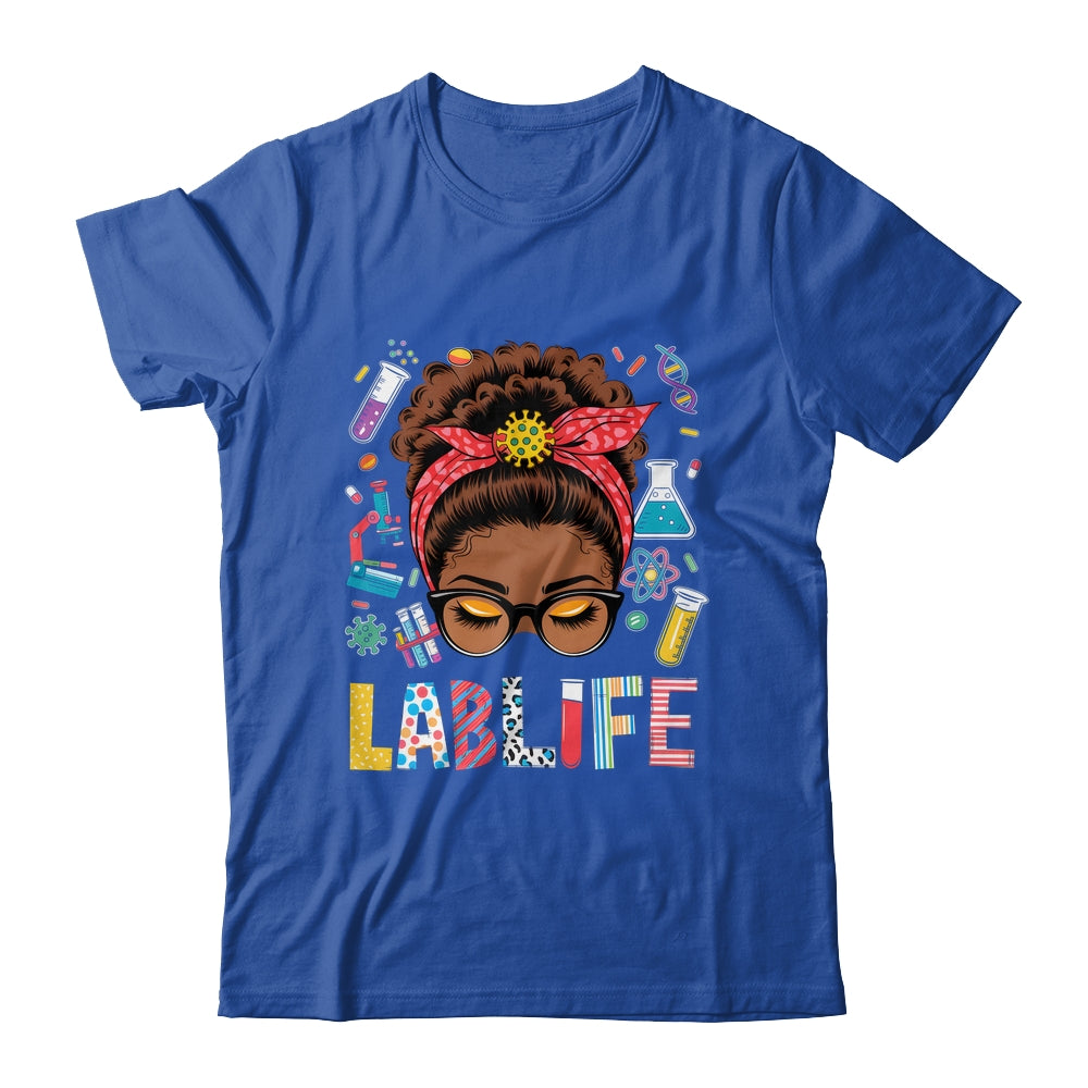 Afro Messy Bun Laboratory Life Lab Week 2025 Lab Technician Shirt & Hoodie | siriusteestore