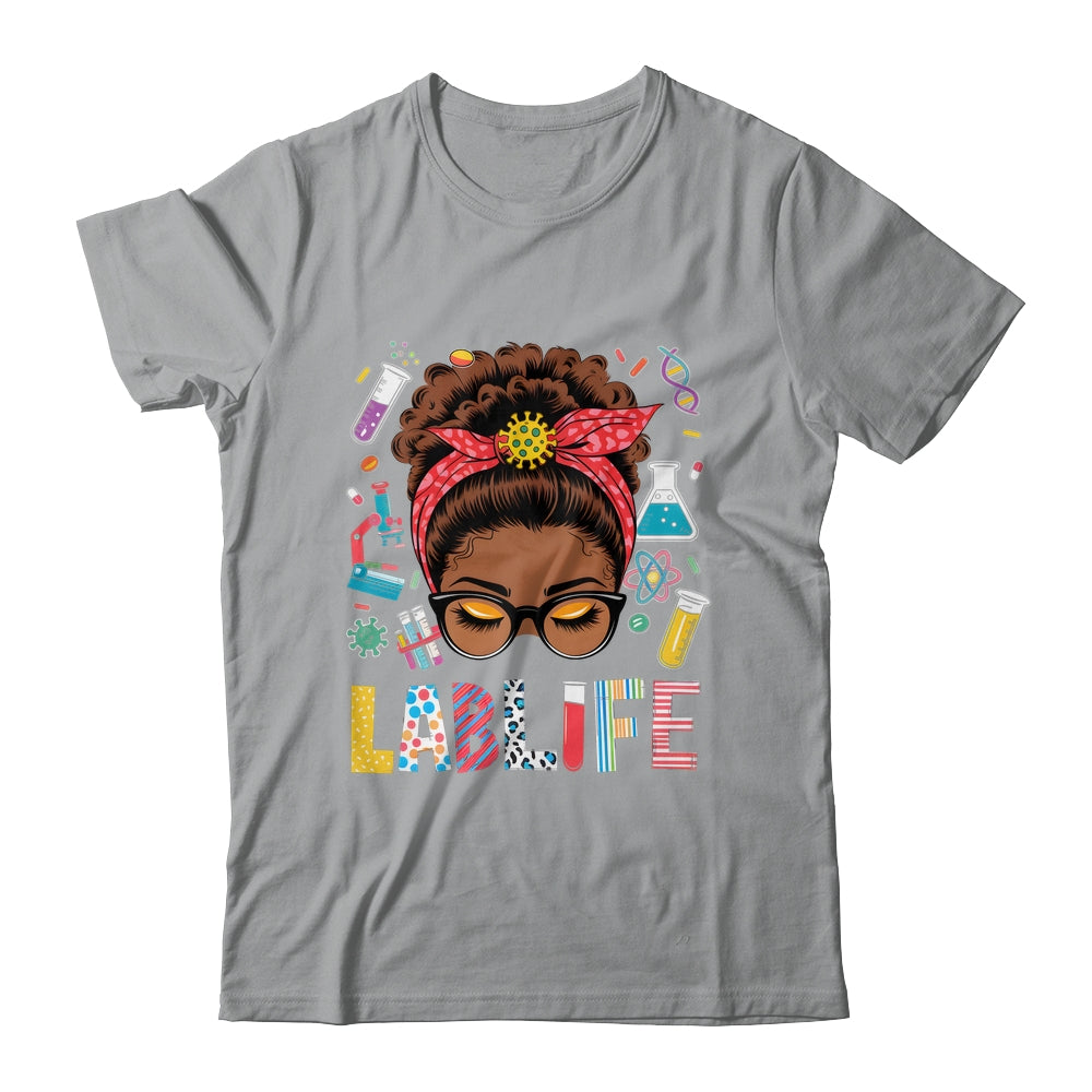 Afro Messy Bun Laboratory Life Lab Week 2025 Lab Technician Shirt & Hoodie | siriusteestore