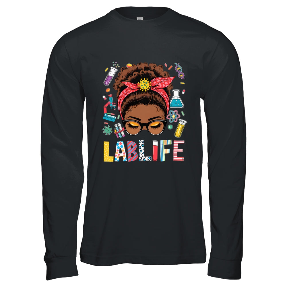 Afro Messy Bun Laboratory Life Lab Week 2025 Lab Technician Shirt & Hoodie | siriusteestore