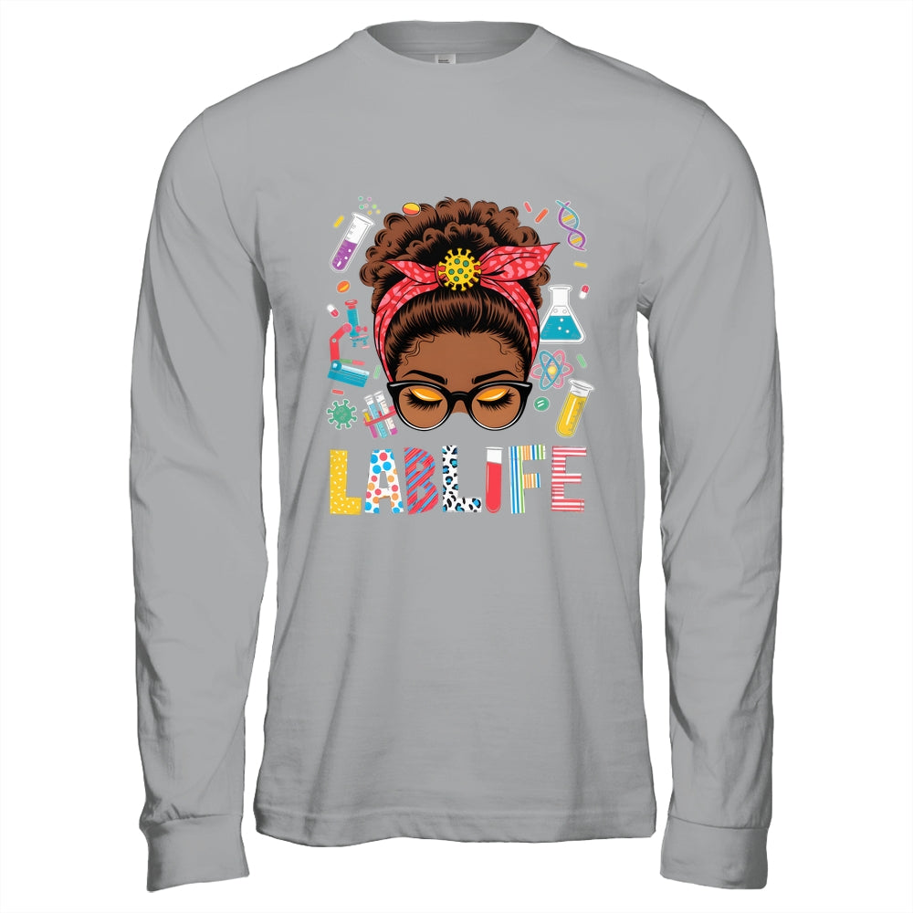 Afro Messy Bun Laboratory Life Lab Week 2025 Lab Technician Shirt & Hoodie | siriusteestore
