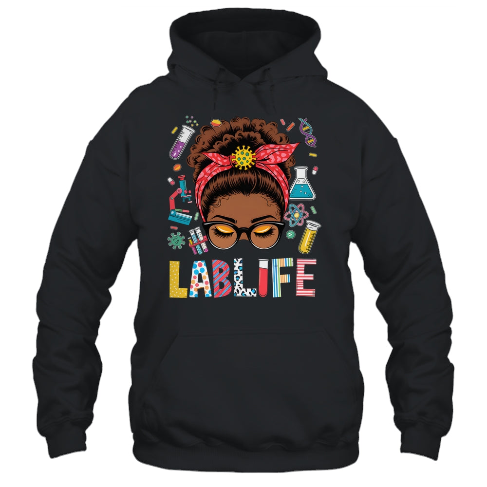 Afro Messy Bun Laboratory Life Lab Week 2025 Lab Technician Shirt & Hoodie | siriusteestore
