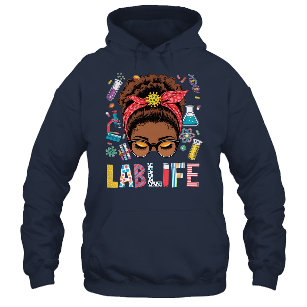 Afro Messy Bun Laboratory Life Lab Week 2025 Lab Technician Shirt & Hoodie | siriusteestore