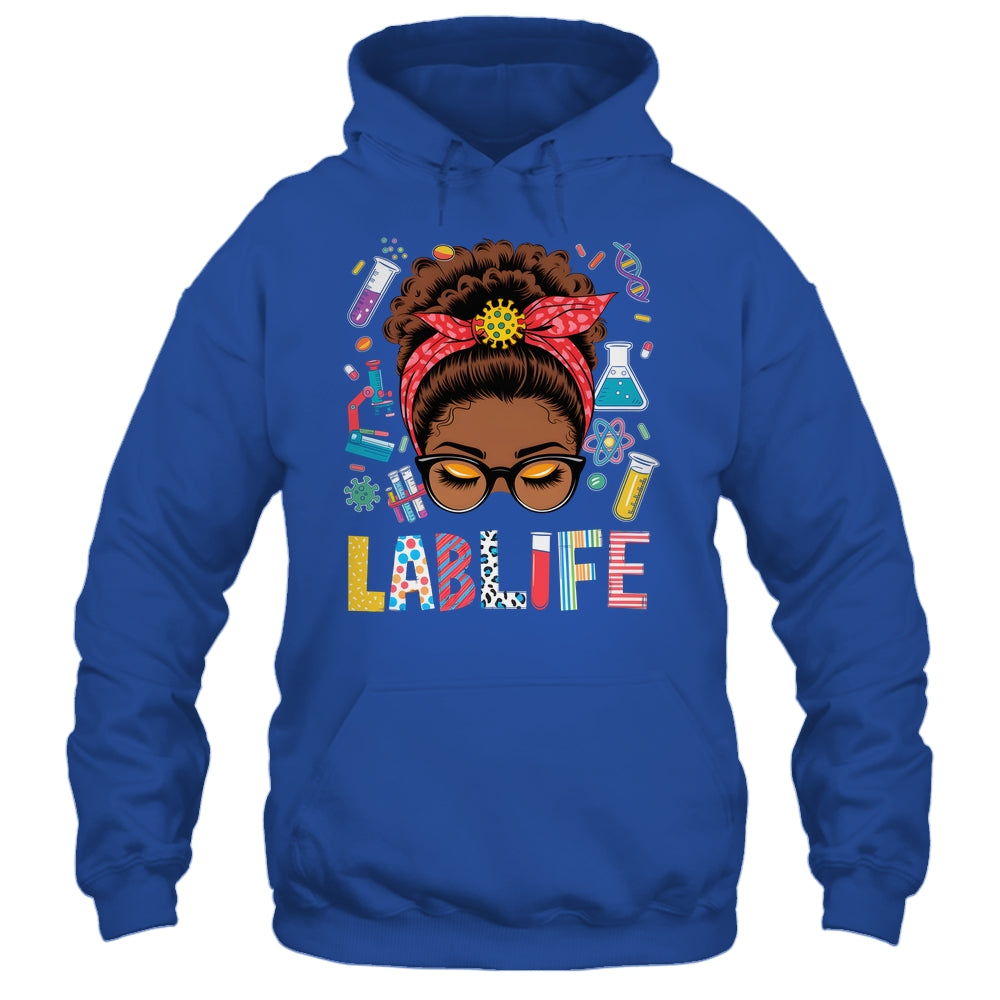 Afro Messy Bun Laboratory Life Lab Week 2025 Lab Technician Shirt & Hoodie | siriusteestore