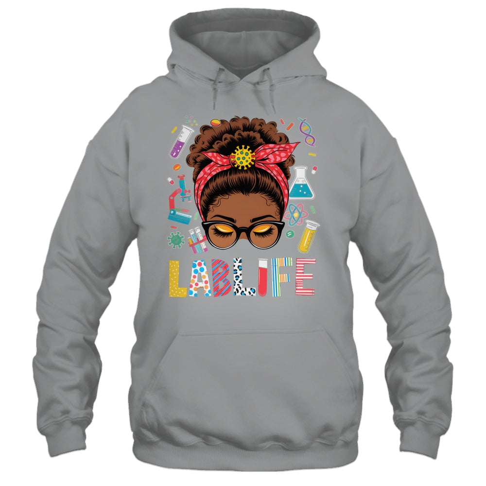 Afro Messy Bun Laboratory Life Lab Week 2025 Lab Technician Shirt & Hoodie | siriusteestore