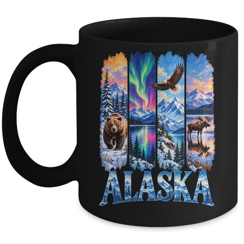 Alaska Bear Moose Eagle Aurora Lake And Mountain Wildlife Mug | siriusteestore