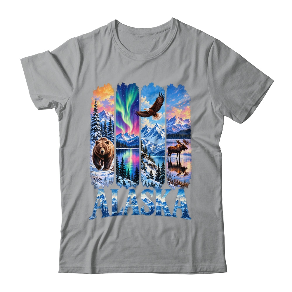 Alaska Bear Moose Eagle Aurora Lake And Mountain Wildlife Shirt & Hoodie | siriusteestore