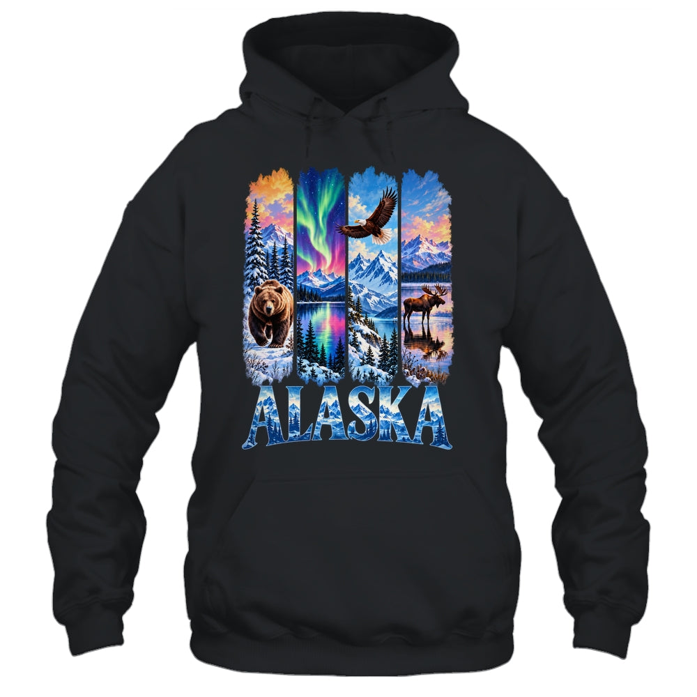 Alaska Bear Moose Eagle Aurora Lake And Mountain Wildlife Shirt & Hoodie | siriusteestore